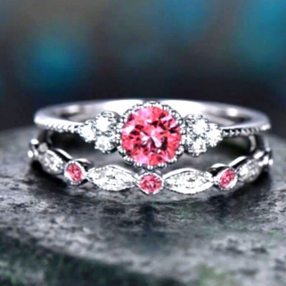 Ladies Elegant Pink zirconia wedding ring sz 6